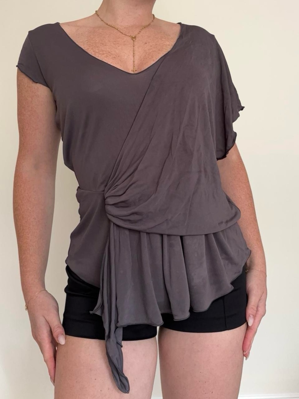 Emporio Armani Charcoal Draped Side-Knot Blouse